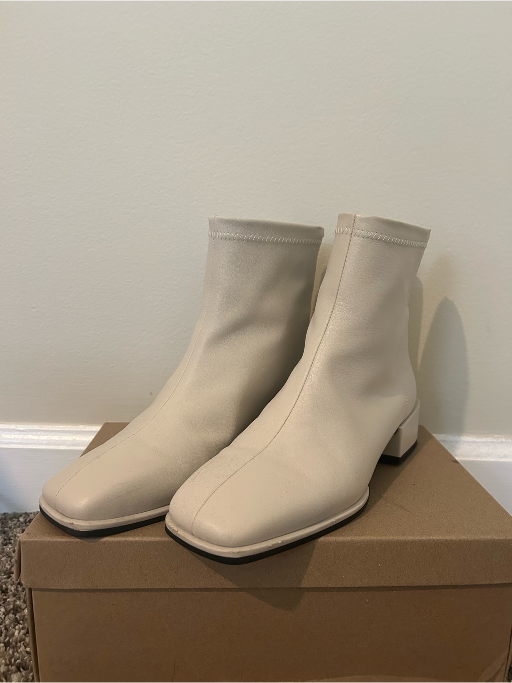 Staccato Cream Square-Toe Ankle Boots